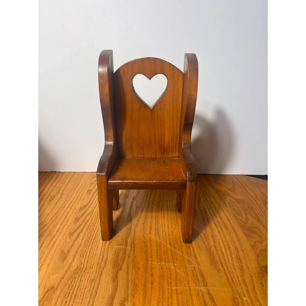 VTG Wooden Doll Chair with Heart Cutout Child's Toy Doll Furniture 80s cottage
